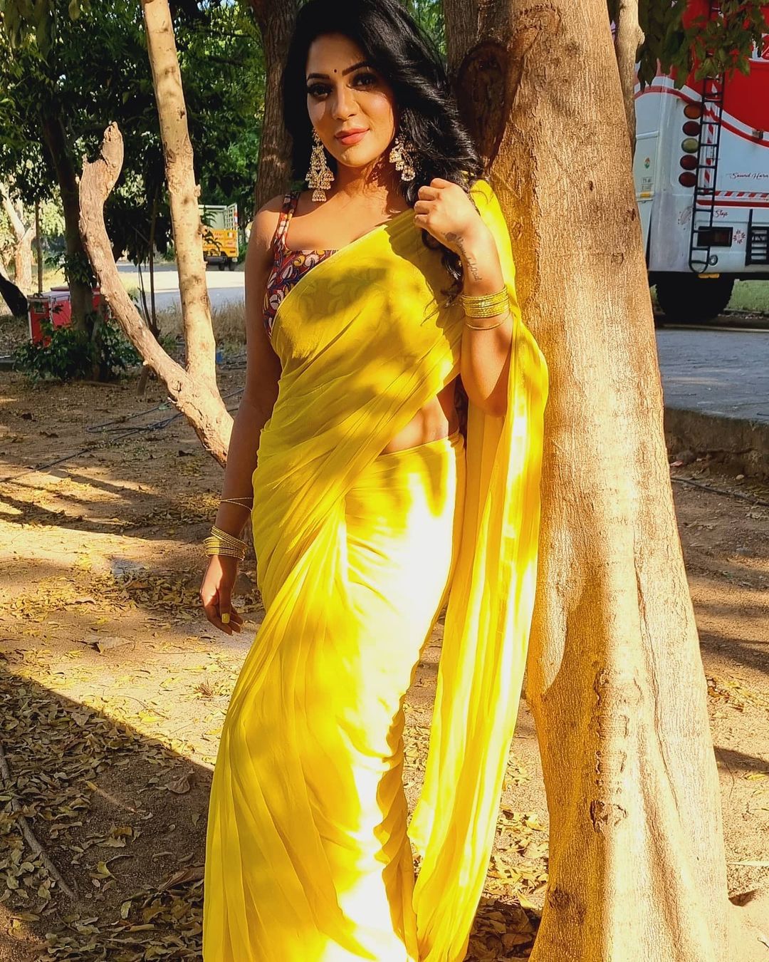 Reshma Pasupuleti Hot Stills In Yellow Saree South Indian Actress