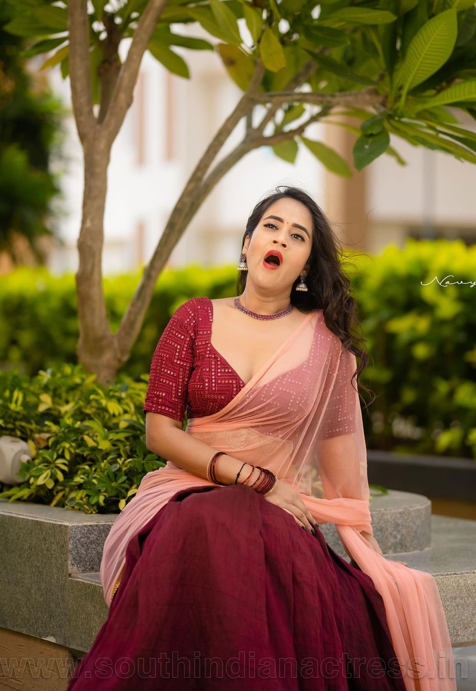 Deepthi Sunaina In Half Saree Photoshoot Stills South Indian Actress