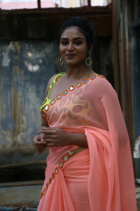 Indhuja Ravichandran in Saree Photos at Super Duper Movie Trailer Launch