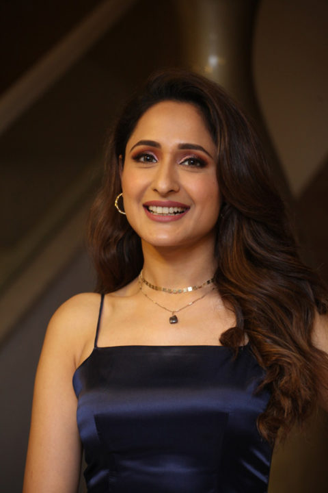 Pragya Jaiswal hot stills in short blue dress at Salon Hair Crush Launch Party