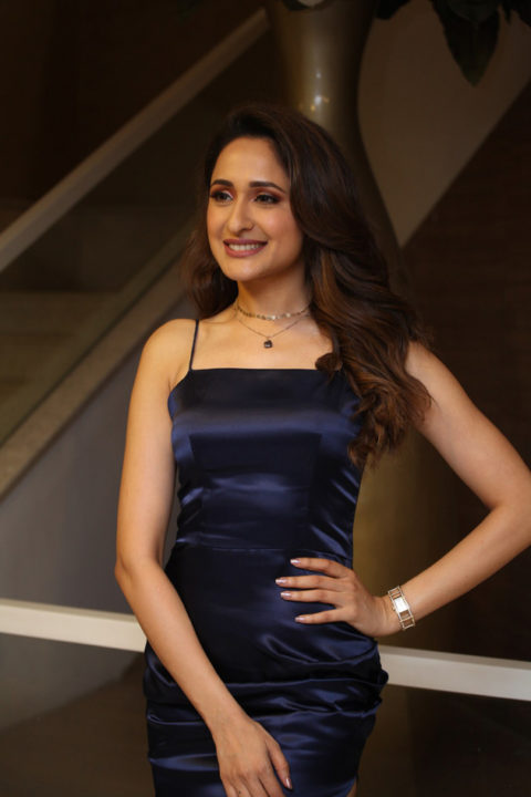 Pragya Jaiswal hot stills in short blue dress at Salon Hair Crush Launch Party