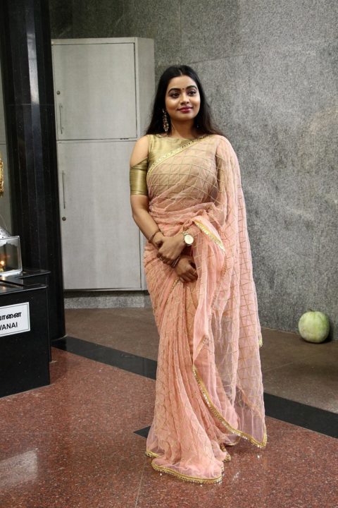 Actress Anisha Xavier Saree Photos at Thenampettai Mahesh Movie Launch