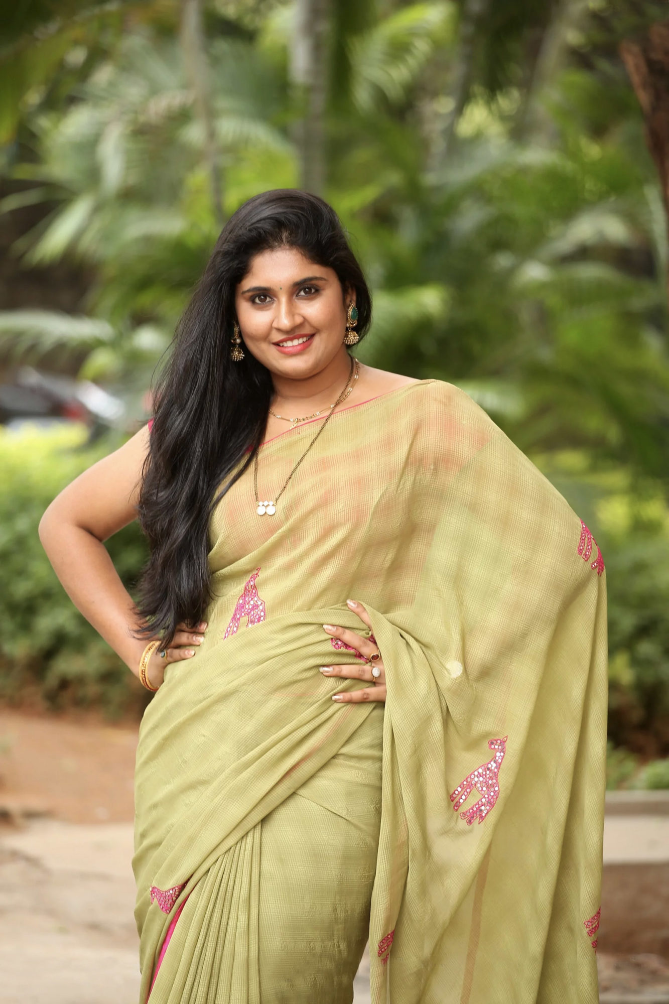 Sonia Chowdary saree stills at Traap movie Audio Launch