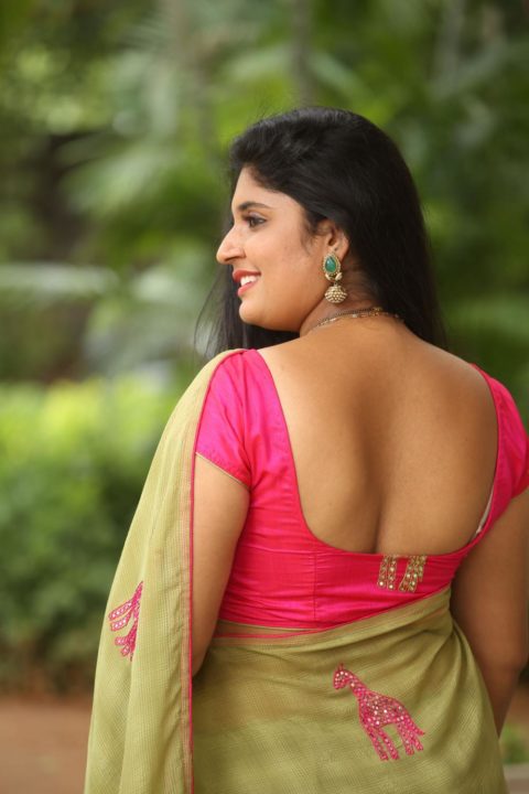 Sonia Chowdary saree stills at Traap movie Audio Launch