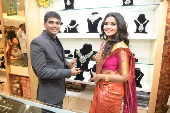 Anupama Parameswaran saree stills at Anutex Mall