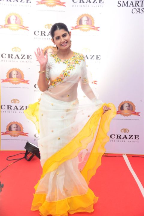 Ashima Narwal in transparent saree navel stills
