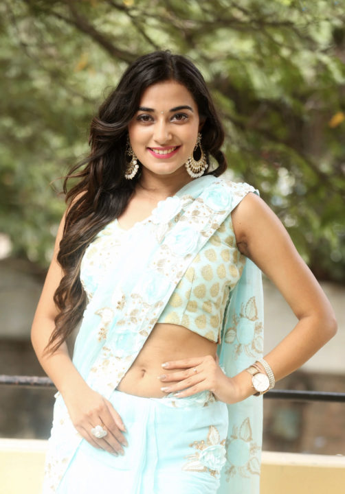 Stefy Patel saree stills at Ninnu Thalachi Movie Press Meet