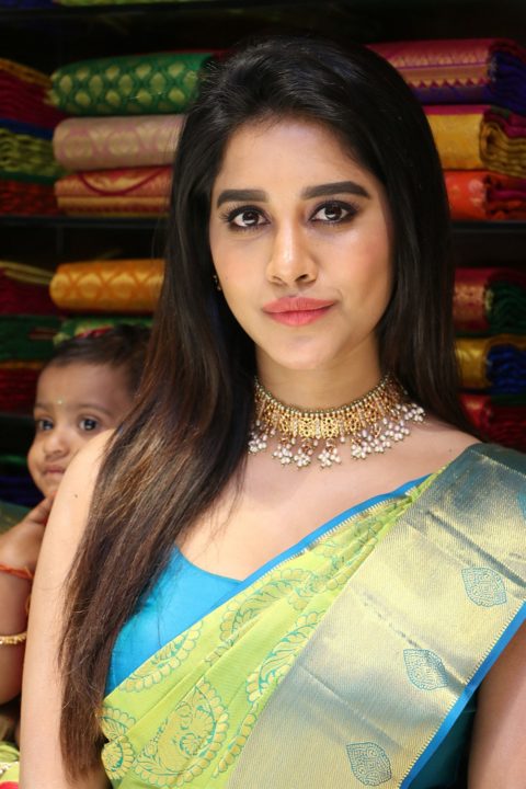 Nabha Natesh silk saree stills at Srika Shopping Mall launch