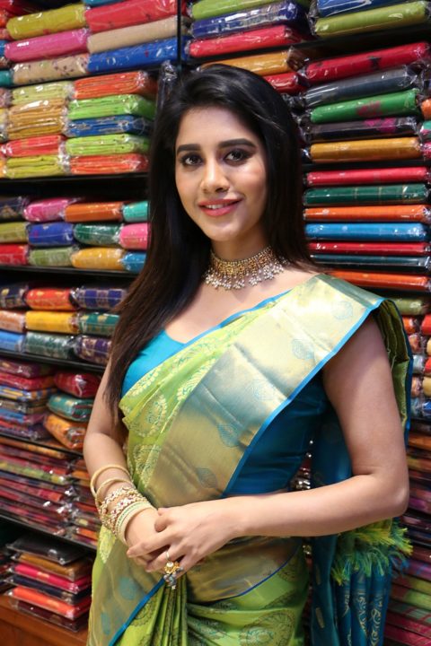 Nabha Natesh silk saree stills at Srika Shopping Mall launch