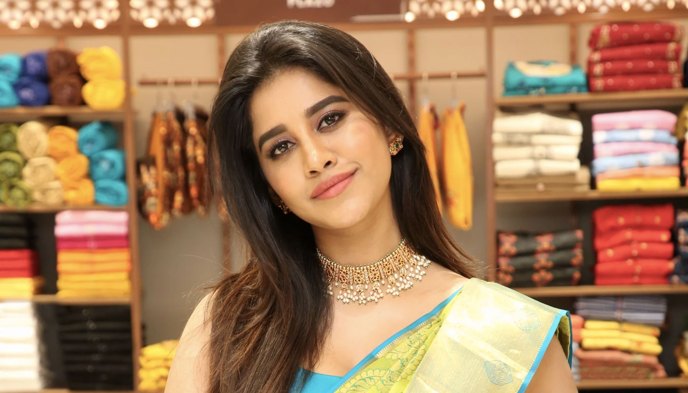 Nabha Natesh saree stills at Srika Shopping Mall launch