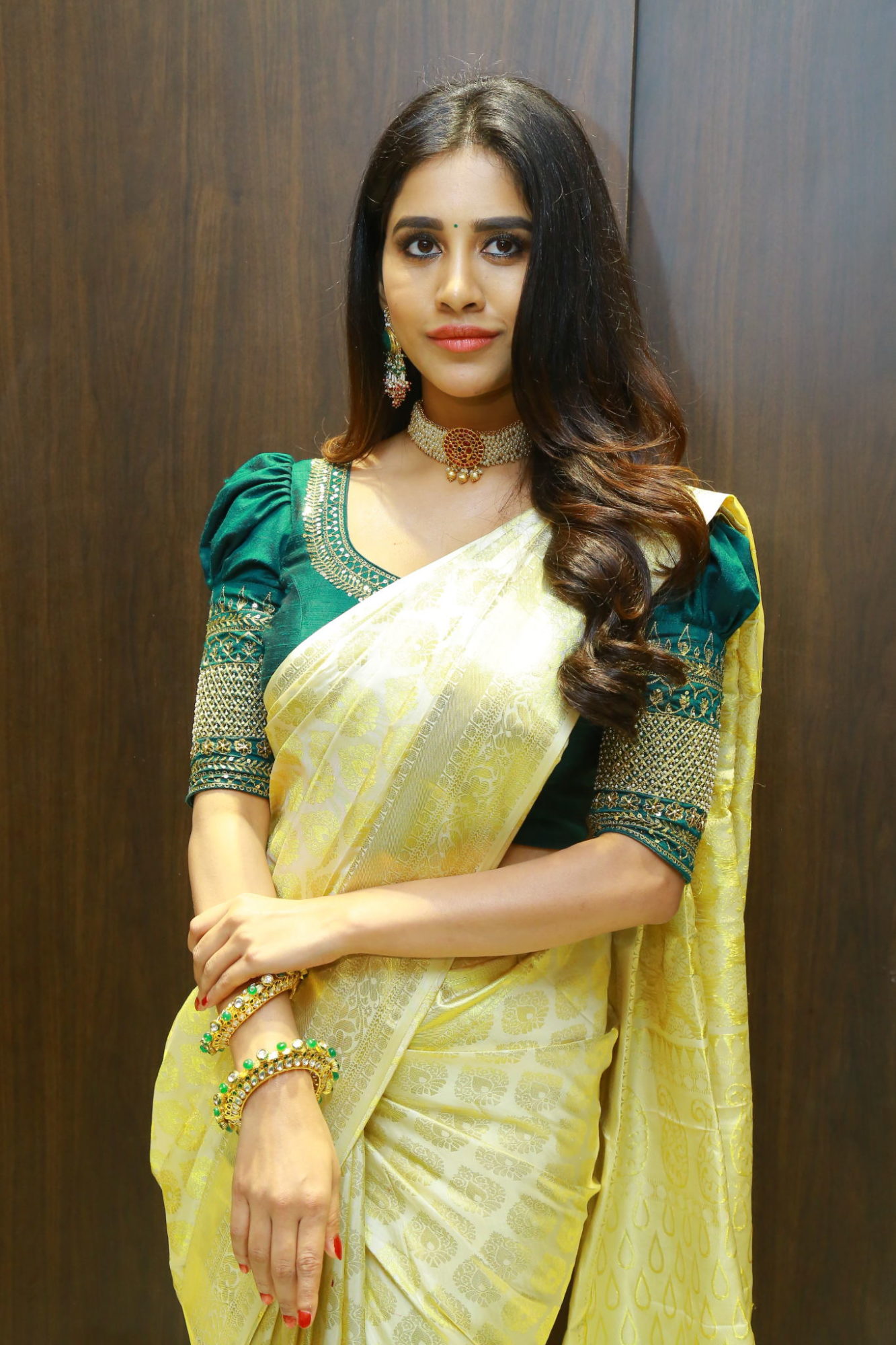 Nabha Natesh saree stills at Sri Kanchi Alankar Silks Launch