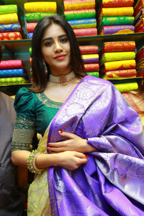 Nabha Natesh saree stills at Sri Kanchi Alankar Silks Launch