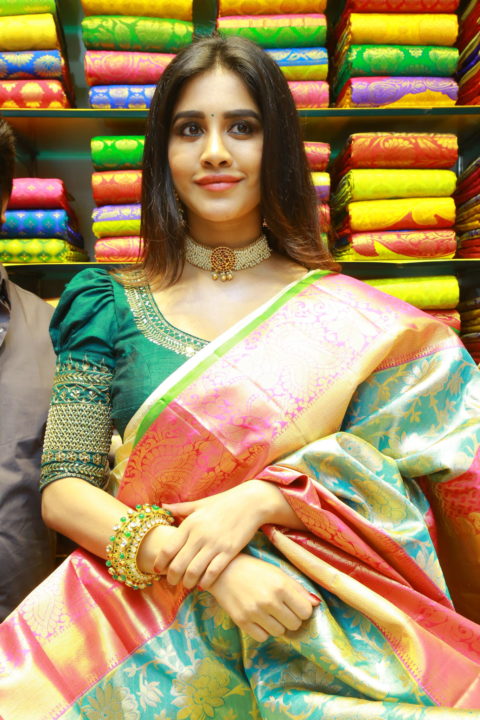 Nabha Natesh saree stills at Sri Kanchi Alankar Silks Launch