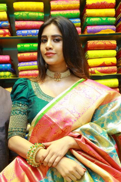 Nabha Natesh saree stills at Sri Kanchi Alankar Silks Launch