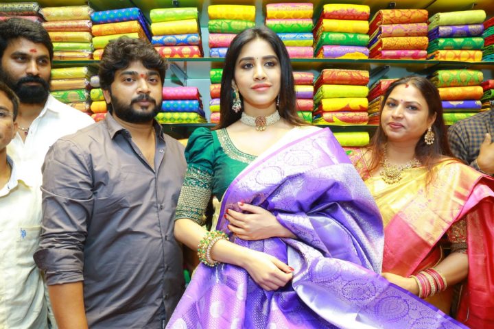 Nabha Natesh saree stills at Sri Kanchi Alankar Silks Launch