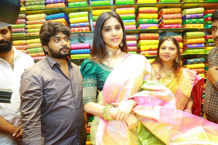 Nabha Natesh saree stills at Sri Kanchi Alankar Silks Launch