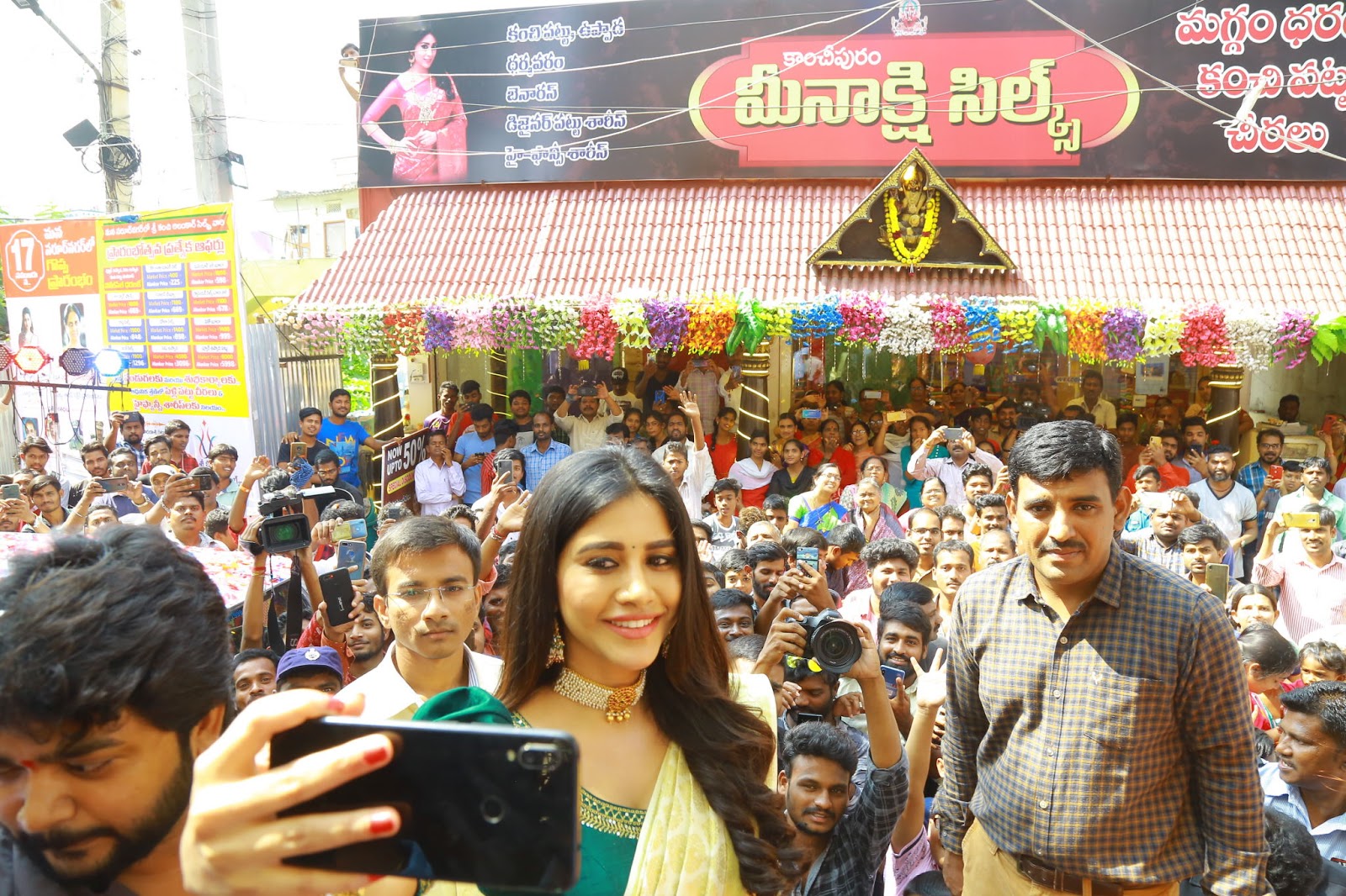 Nabha Natesh saree stills at Sri Kanchi Alankar Silks Launch