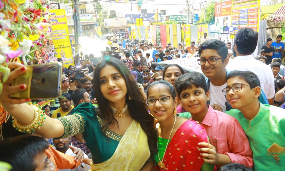 Nabha Natesh saree stills at Sri Kanchi Alankar Silks Launch
