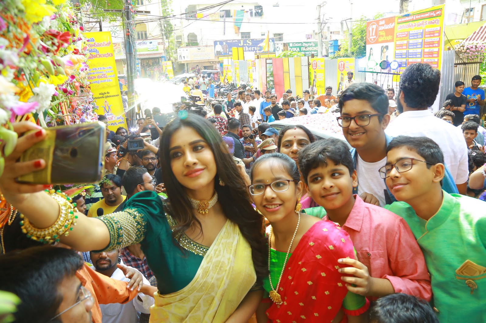 Nabha Natesh saree stills at Sri Kanchi Alankar Silks Launch