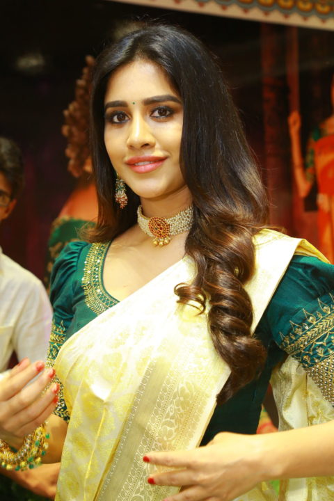 Nabha Natesh saree stills at Sri Kanchi Alankar Silks Launch