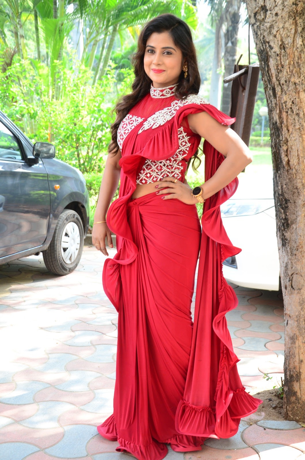 Sri Pallavi Photos in Red Saree at Amma Deevena Movie First Look Launch