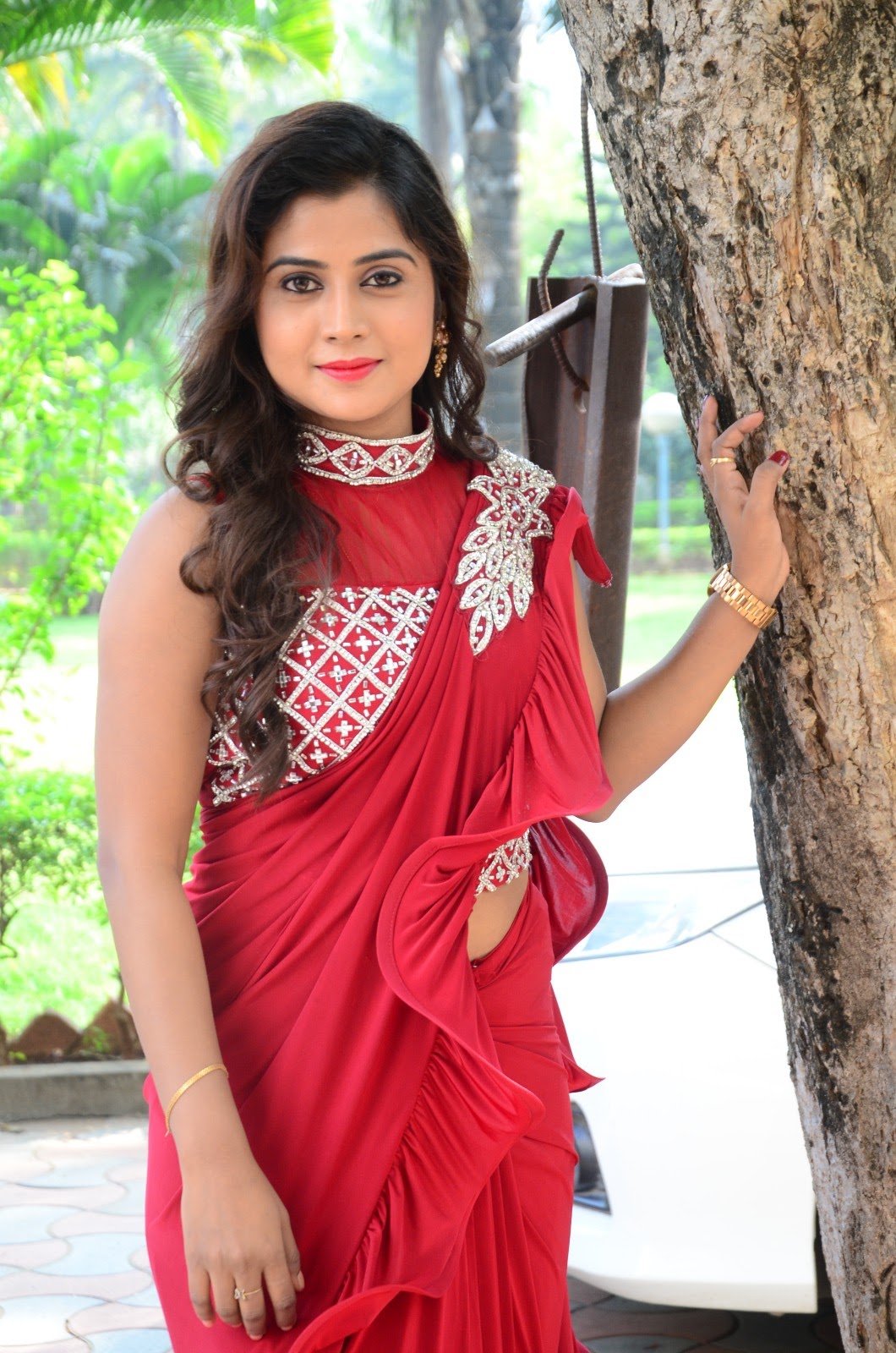 Sri Pallavi Photos in Red Saree at Amma Deevena Movie First Look Launch