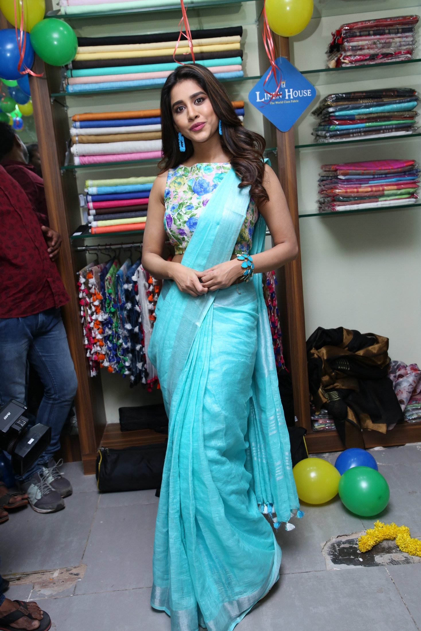 Nabha Natesh saree stills at Linen House Launch