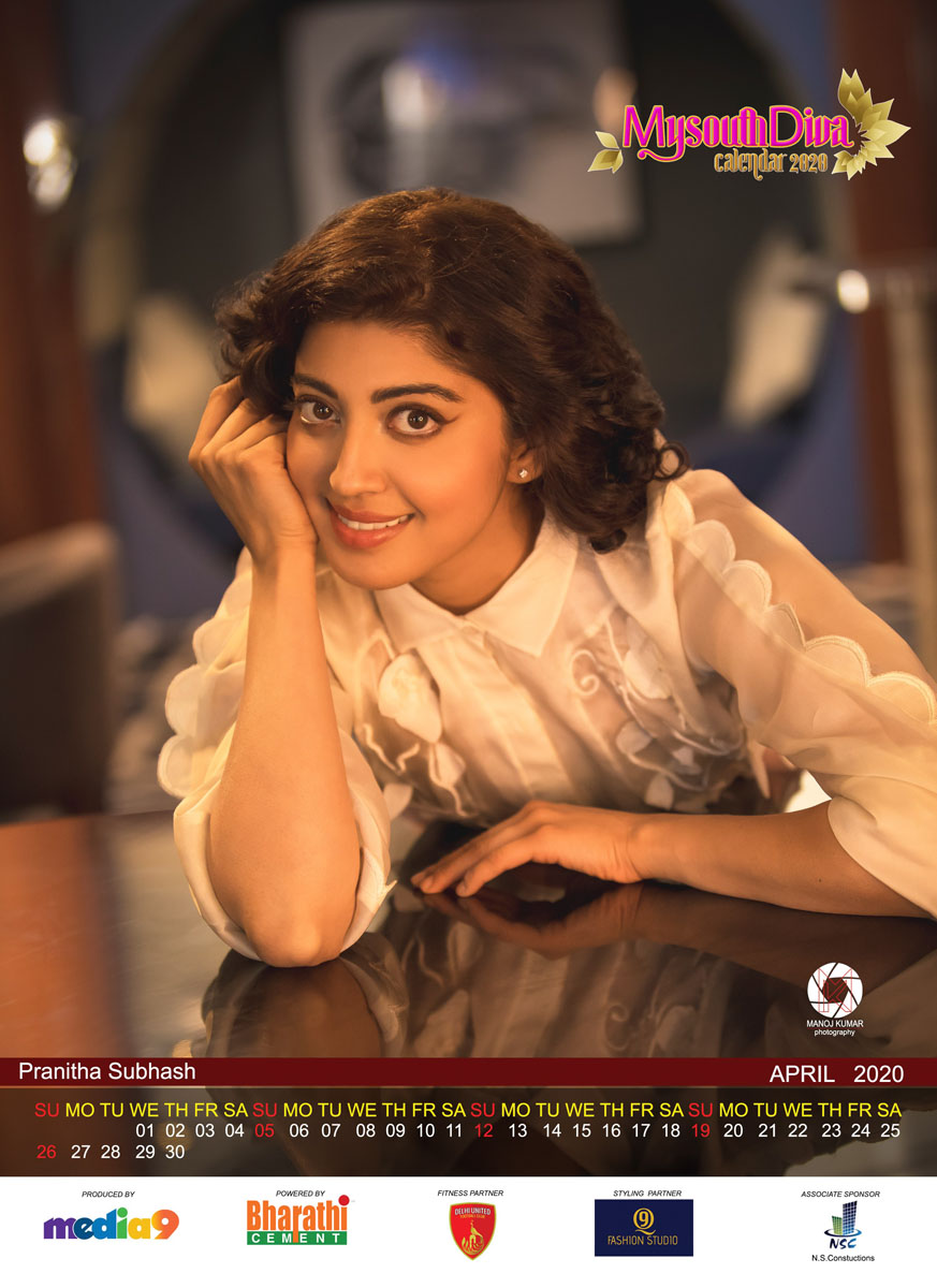 Pranitha Subhash in My South Diva Calendar 2020