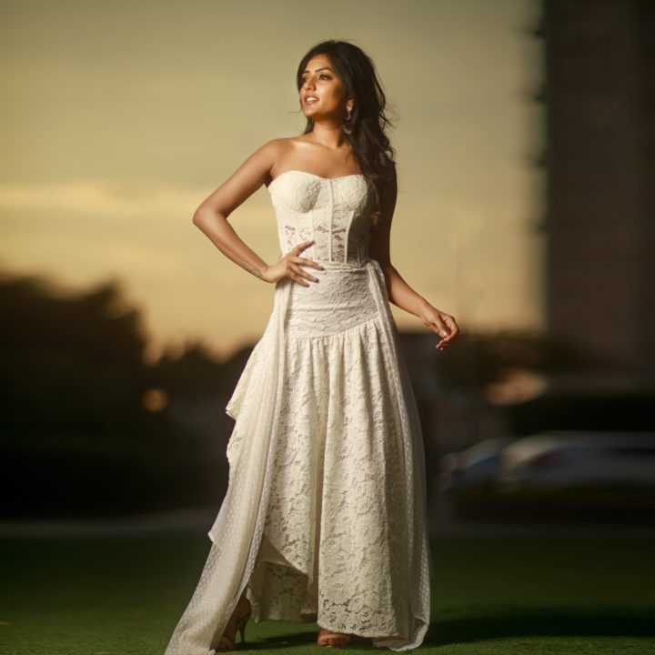 Eesha Rebba in strapless white gown stills at Samsung s20 launch