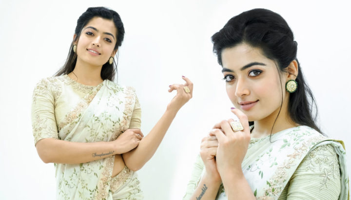 Rashmika Mandanna beautiful stills in ivory saree