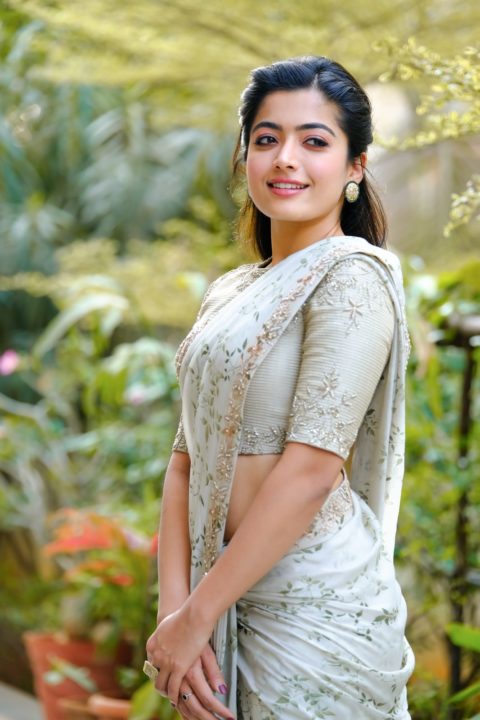 Rashmika Mandanna beautiful stills in ivory saree