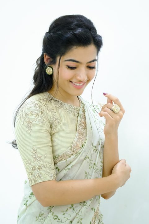 Rashmika Mandanna beautiful stills in ivory saree