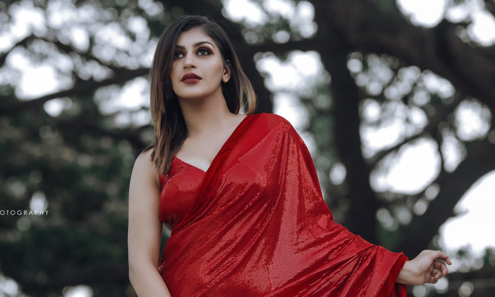 Yashika Aannand in red saree stills at IWF Awards 2020