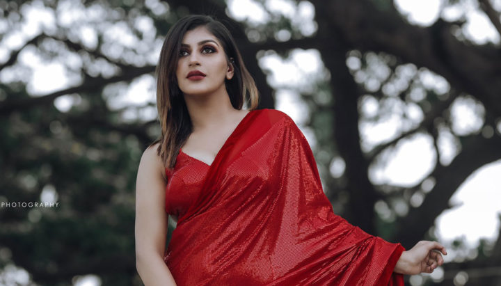 Yashika Aannand in red saree stills at IWF Awards 2020