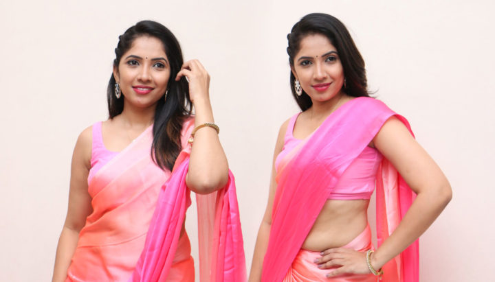 Anchor Indu Saree Photos at Prema Pipasi Movie Pre-Release Event