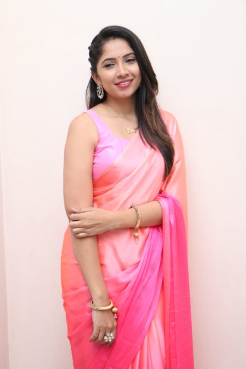 Anchor Indu Saree Photos at Prema Pipasi Movie Pre-Release Event
