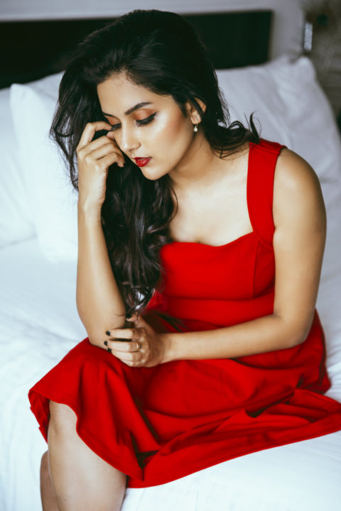 Mahima Nambiar in red Skater Dress stills by Santhosh Gunasekar