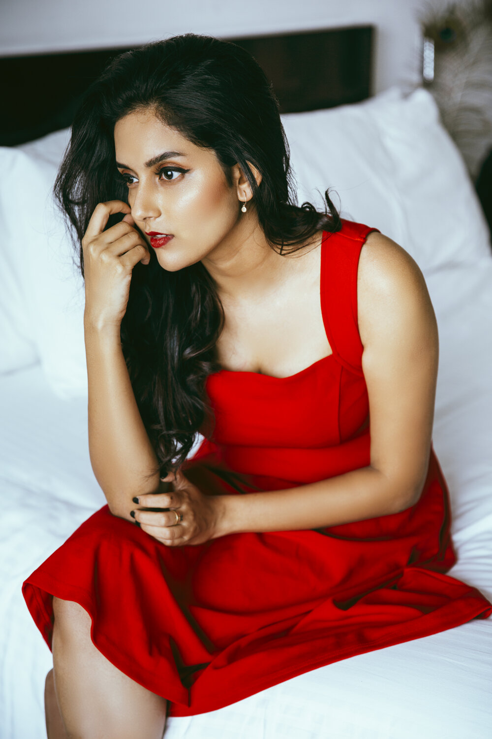 Mahima Nambiar In Red Skater Dress Stills By Santhosh Gunasekar South Indian Actress