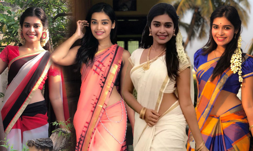 Tamil television actress Dharsha Gupta saree photos
