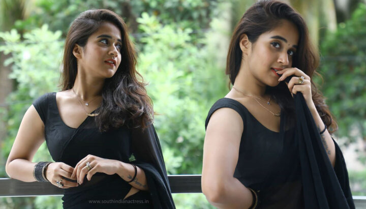 Deepthi Sunaina black saree photos