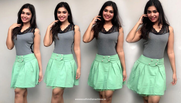 Dharsha Gupta in green short skirt sills