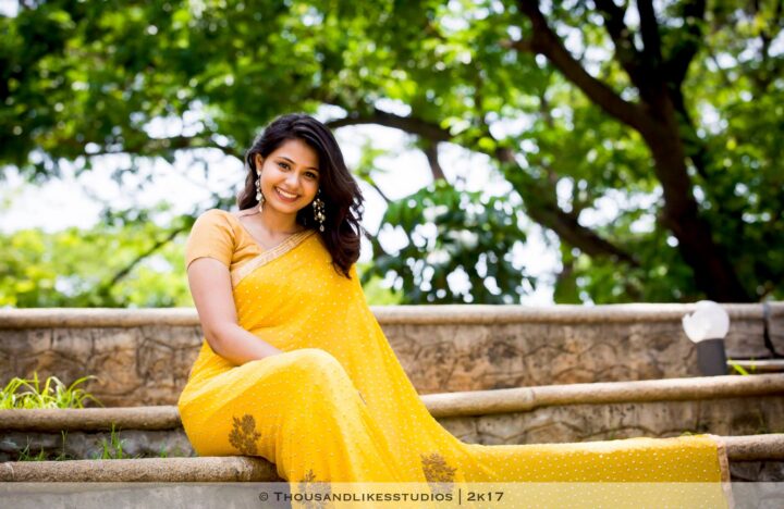 Monica Chinnakotla in yellow saree photos