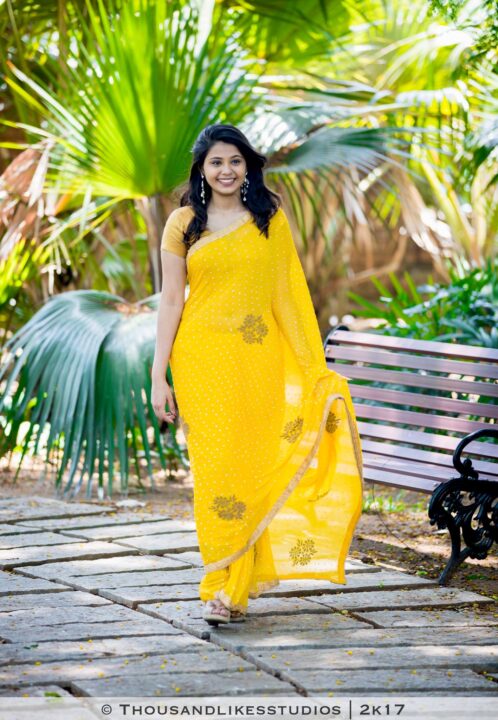 Monica Chinnakotla in yellow saree photos