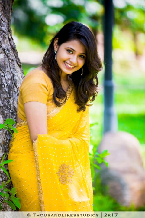 Monica Chinnakotla in yellow saree photos