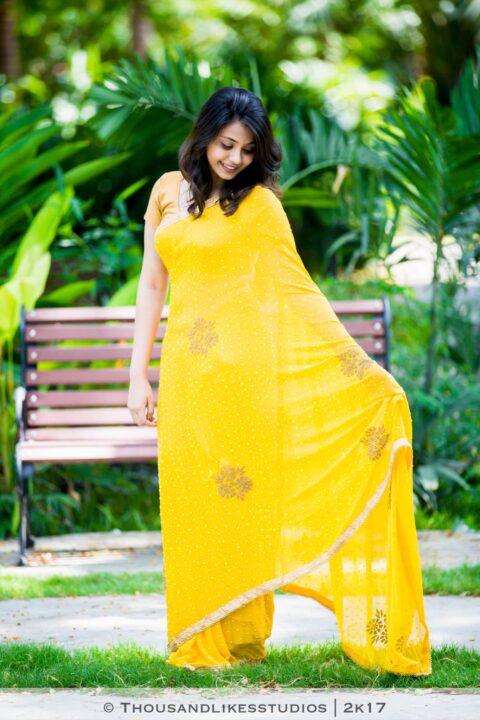 Monica Chinnakotla in yellow saree photos