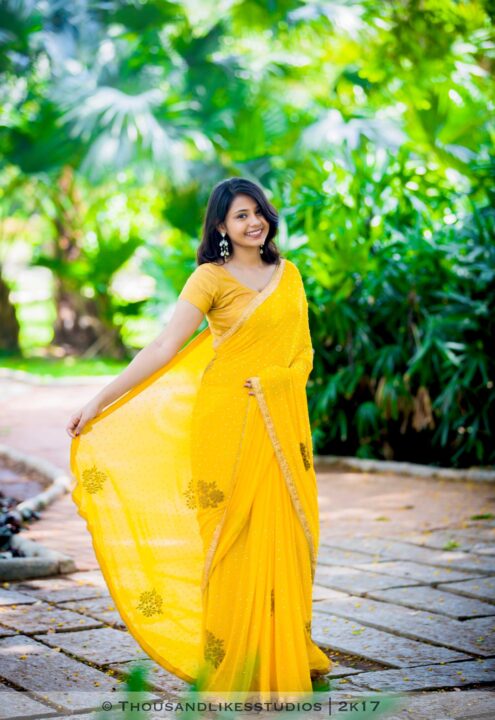 Monica Chinnakotla in yellow saree photos