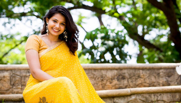 Monica Chinnakotla in yellow saree photos