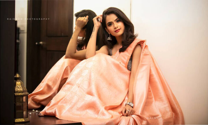 Siri Prahlad in peach color saree photos