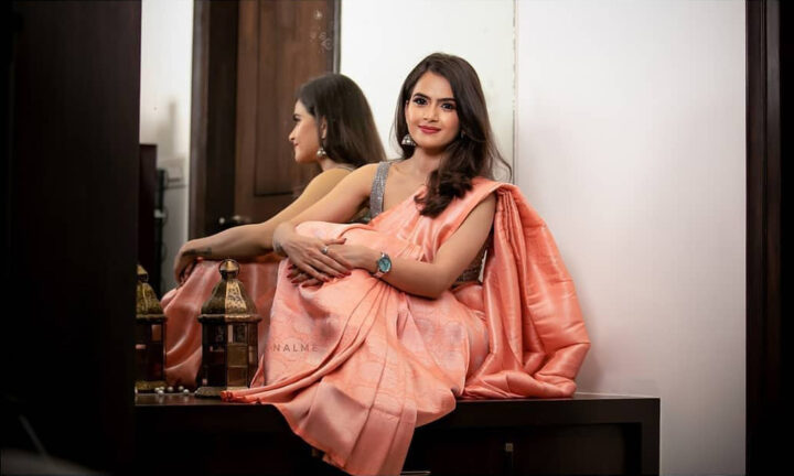 Siri Prahlad in peach color saree photos