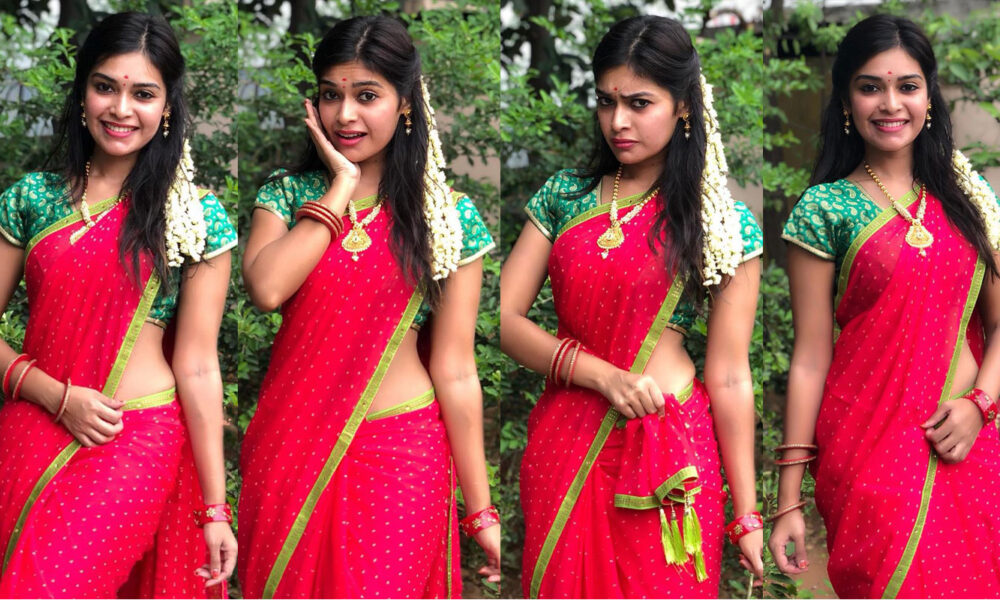 Dharsha Gupta in red saree photos